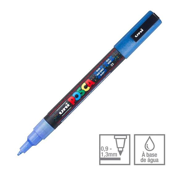 Imagem de Marcador Posca Uni-ball Pc-3ml Azul com Glitter 33 43.1315 1 ed