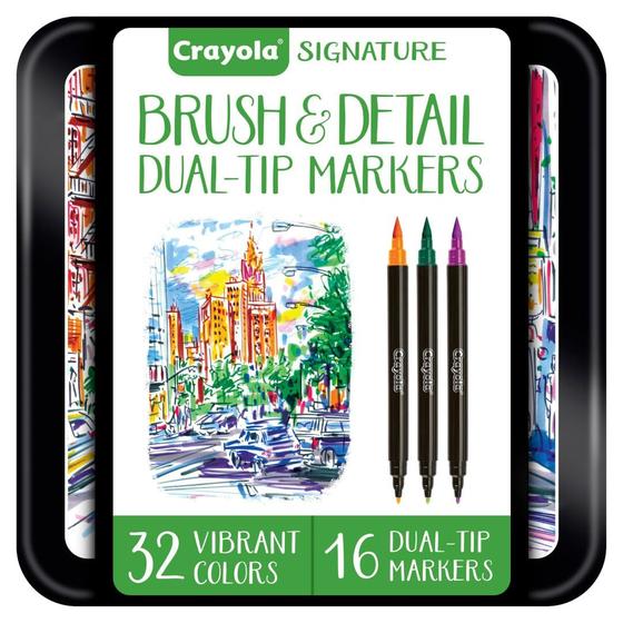Imagem de Marcadores Crayola Brush & Detail Dual Tip - Conjunto com 16 Marcadores e 32 Cores