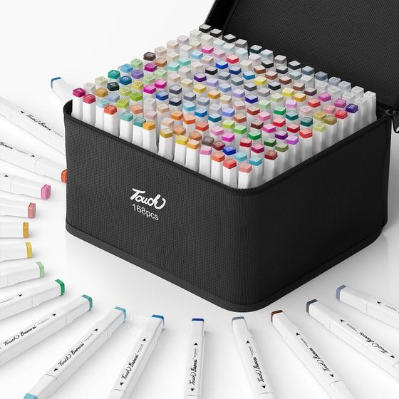Imagem de Marcadores de álcool DTxdTech 168 cores, conjunto de ponta dupla com bolsa