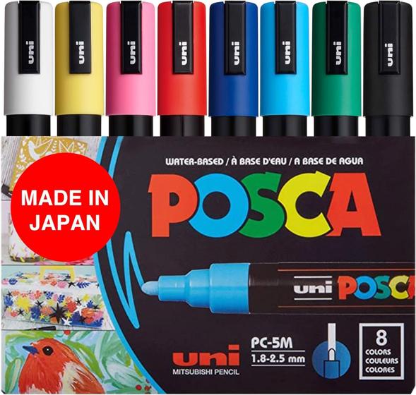 Imagem de Marcadores de pintura Posca 5M Medium com pontas reversíveis, conjunto de 8 peças