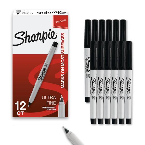 Imagem de Marcadores Permanentes Sharpie Ponta Ultrafina - Pretos - Pacote com 12 Unidades