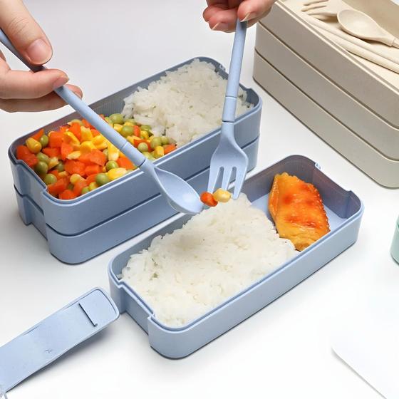 Imagem de Marmita 3 Compartimentos Com Talheres E Trava Lateral Lunch Box 900ml