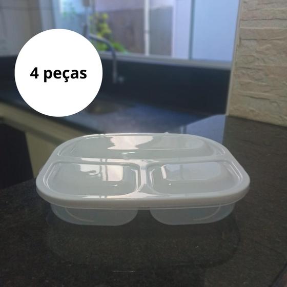 Imagem de Marmita 3 em 1, kit com 4 peças, vasilha plástica para alimento.