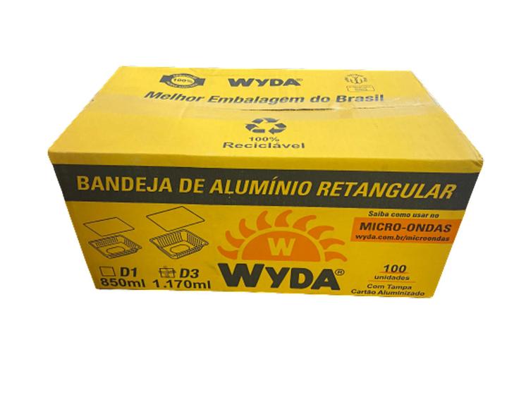 Imagem de Marmita Alumínio Wyda D3 1170ml retangular c/tampa de cartão aluminizado - Caixa c/100 unids