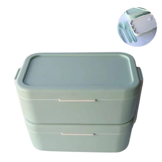 Imagem de Marmita Bento Box Dupla 600 Ml Cada com Talheres