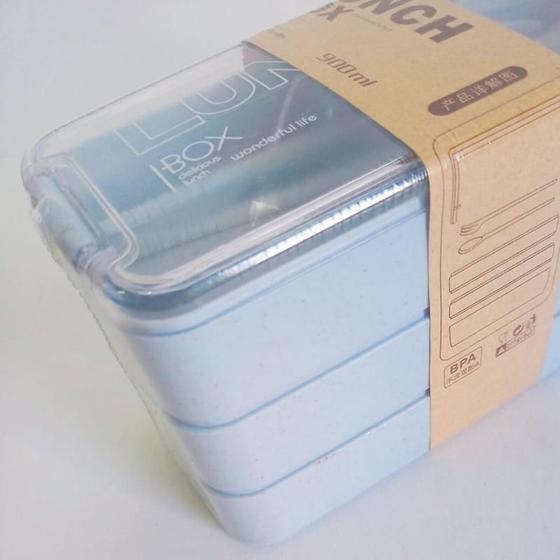 Imagem de Marmita com 3 Divisórias Ecológico Talheres Lunch Box 900ml