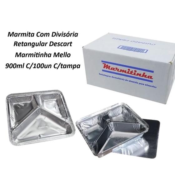 Imagem de Marmita Com Divisória Retangular C/tampa 900ml C/100UN - Marmitinha MELLO