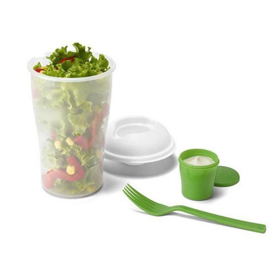 Imagem de Marmita copo para salada e frutas grande 900ml com garfo e porta temperos e molhos
