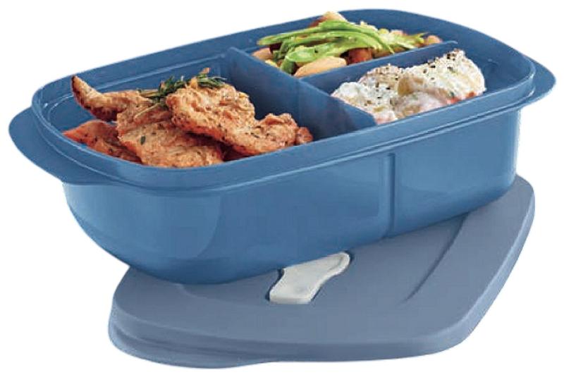 Imagem de Marmita cristalwave  1 litro retangular com divisórias  azul mineral da tupperware