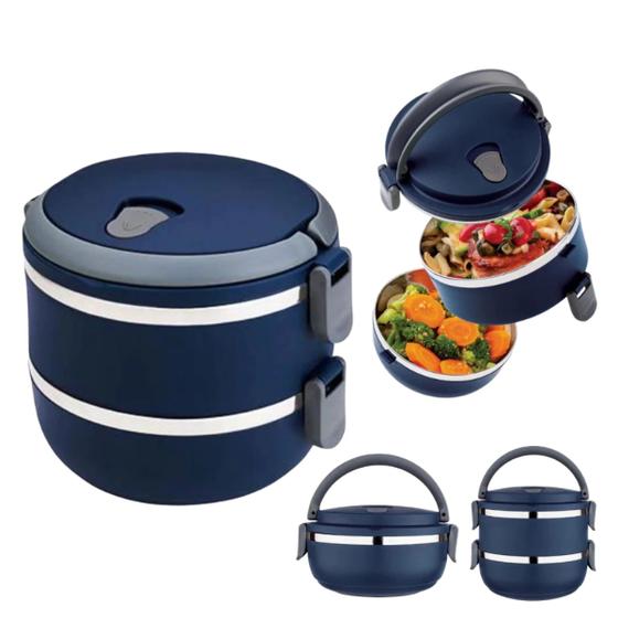Imagem de Marmita Dupla Térmica Prática Aço Inox Pote Duplo Azul