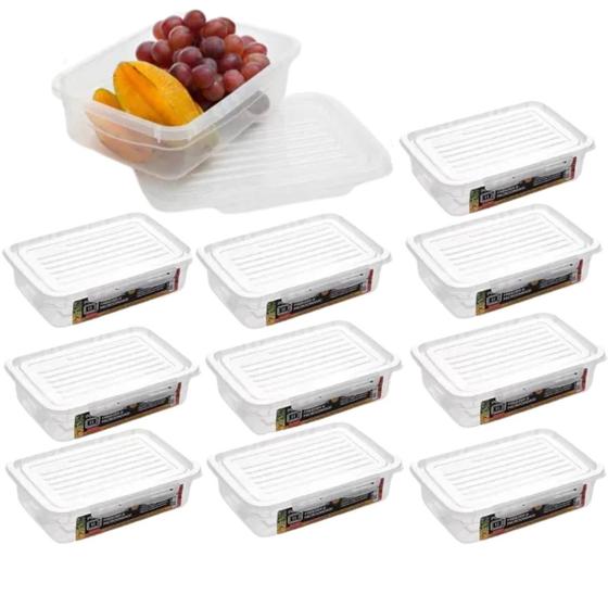 Imagem de Marmita Fit Reutilizável c/ Travas Kit 10 Pote Hermético Resistente Microondas Freezer Bpa Free