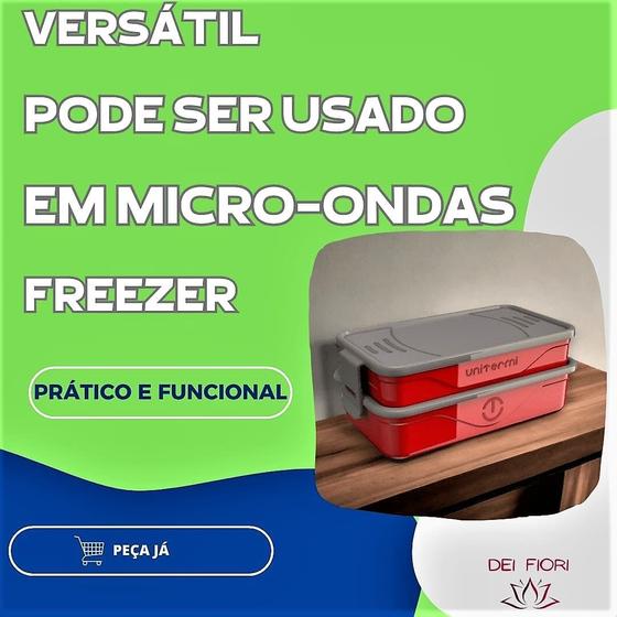 Imagem de Marmita Plástica Dupla Com Garfo Colher 2 Potes Vasilha 1,3L