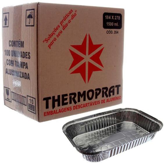 Imagem de Marmitex de Alumínio com Tampa - 1500ml Caixa com 100un Thermoprat