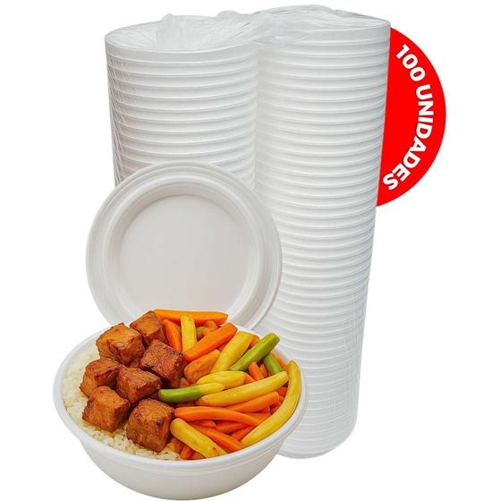 Imagem de Marmitex de Isopor Tranporte Isolante Térmico Entrega Delivery Restaurante N9 Grande C/ 100 Unidades