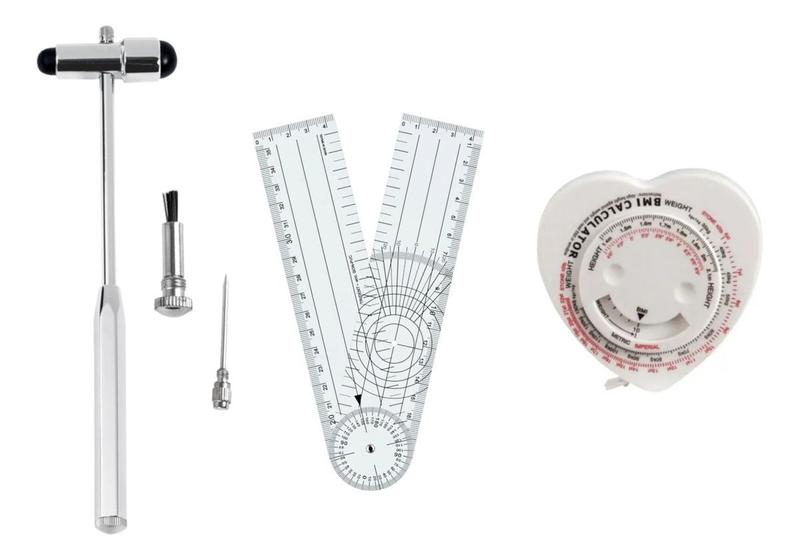 Imagem de Martelo Buck BIC Para Exame De Reflexos + Goniometro De PVC 20cm + Trena Coração Antropométrica
