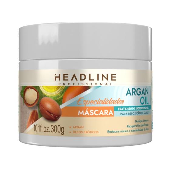 Imagem de Mascara Argan Oil Especialidades HeadLine Profissional Reposição Óleos Capilares Vegano 300g