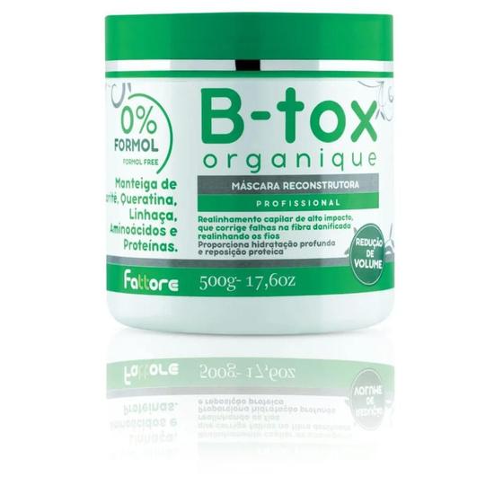 Imagem de Máscara Capilar B-Tox Reconstrutora Profissional Organique 500g Fattore Sem Formol Combate ao Frizz