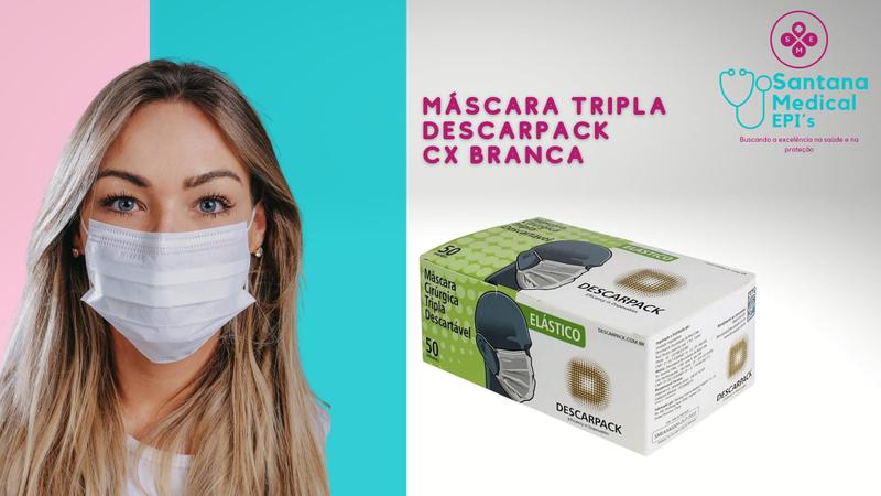 Imagem de Máscara Cirúrgica (50un. ) descarpack Tripla Com Clipe Nasal, Elástico E Filtro