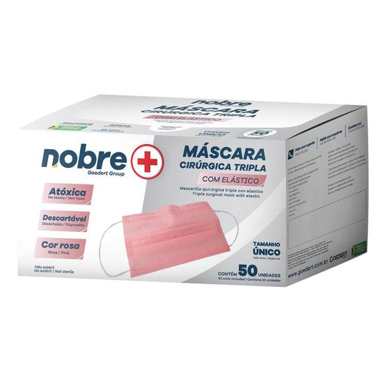 Imagem de Mascara cirurgica tripla com elastico - tecido rosa - c/ 50und - Nobre