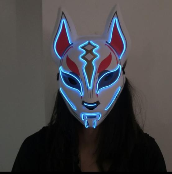 Imagem de Máscara Cosplay  Led Neon Festa Halloween Raposa Azul