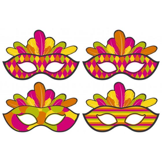 Imagem de Máscara de Carnaval Colorida com Penas Neon - 10 Unidades