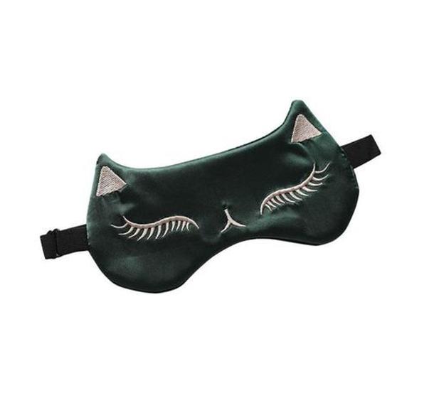 Imagem de Máscara de Dormir Gatinha Seda Imitada Bordada Confortável - Verde