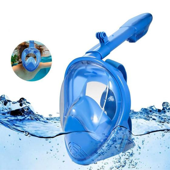 Imagem de Máscara de Mergulho Infantil Snorkel Full Face Antiembaçante Suporte Câmera Acessórios Natação Praia Mar Piscina