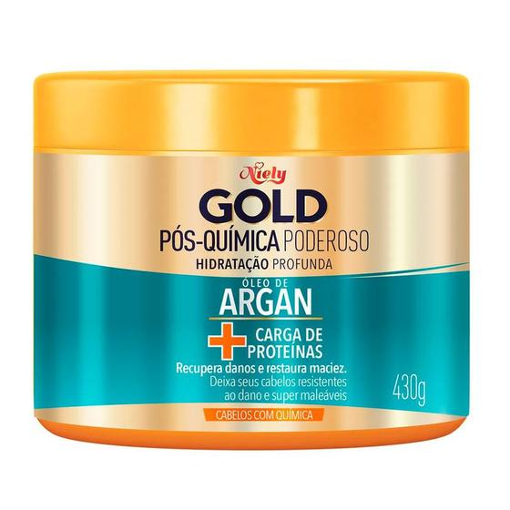 Máscara de Tratamento Niely Gold Pós Química Poderoso Óleo de Argan 430g Máscara Capilar