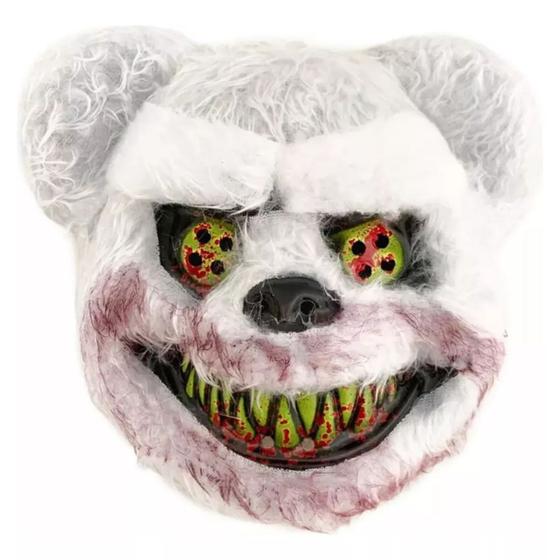 Imagem de Mascara de Urso Coelho Assassino Assustadora Pelucia Para Festas Halloween Dia Das Bruxas Sangrento Branco