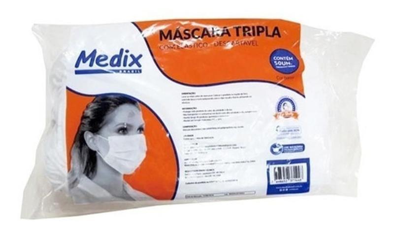 Imagem de Mascara Descart Cirurgica Adulto Branca Medix Saquinhos 50Un