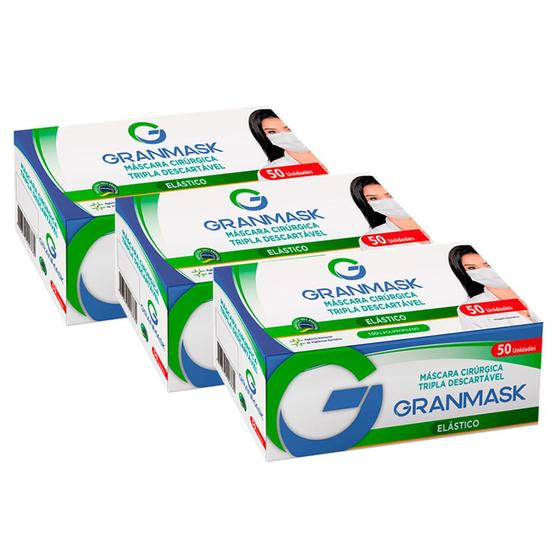 Máscara Descartável Granmask Tripla Camada Branca com Elástico Kit com três unidades Menor preço em Máscara Descartável Granmask Tripla Camada Branca com Elástico Kit com três unidades