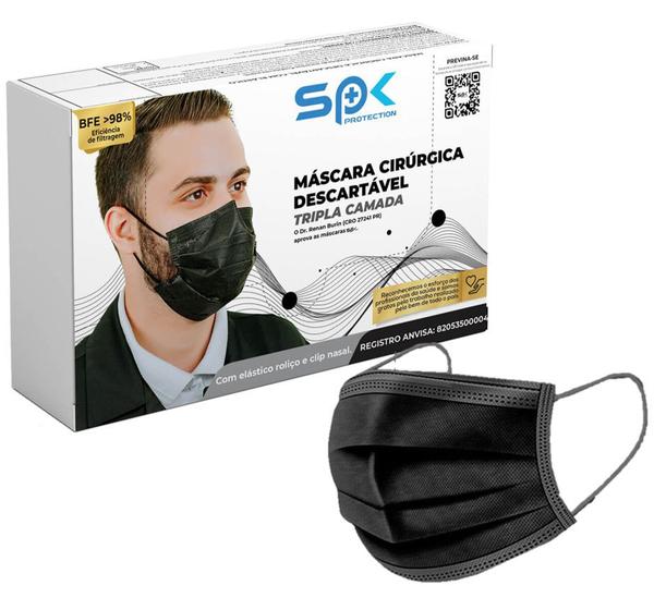 MÁSCARA DESCARTÁVEL PRETA C/ ANVISA CX C/ 50un MARCA SPK Máscara