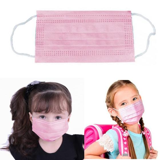 Imagem de Máscara Descartável Tripla Infantil com elástico Rosa - com 50 unidades