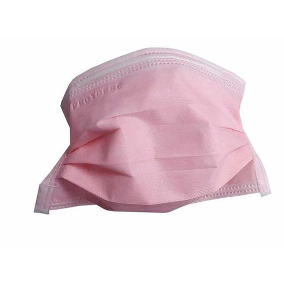Imagem de Máscara Descartável Tripla Proteção Bacteriana c/ Elástico Rosa 50un Protdesc com Anvisa