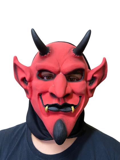 Imagem de Máscara Diabo com chifres e dentes com capuz assustador