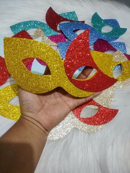 Imagem de Máscara Eva Glitter Lua 50 UNIDADES com elástico, para carnaval, festas, baile