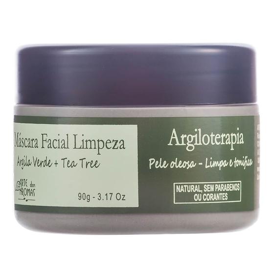 Imagem de Máscara Facial de Limpeza Natural Argila Verde e Tea Tree 90g - Arte dos Aromas