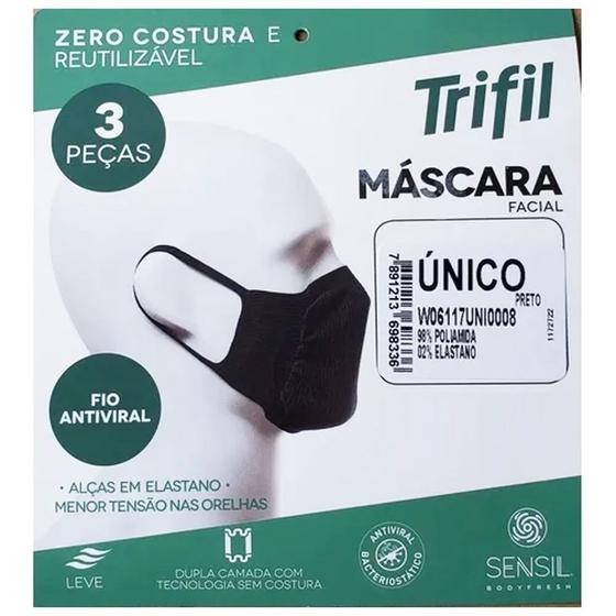 Máscara Facial Trifil Kit c/3 Unidades - Preta Menor preço em Máscara Facial Trifil Kit c/3 Unidades - Preta