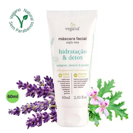 Imagem de Máscara Facial Vegana Argila Roxa com Petitgrain, Lavanda e Gerânio Hidratação e Detox 60ml WNF