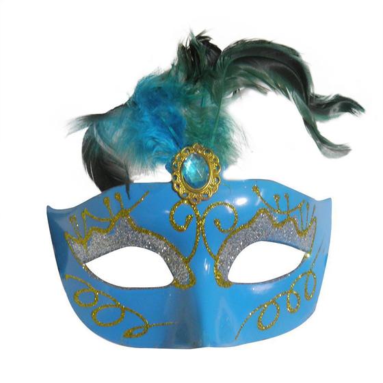 Imagem de Mascara Fantasia Carnaval kit com 6 unidades Azul Baile Festa Eventos