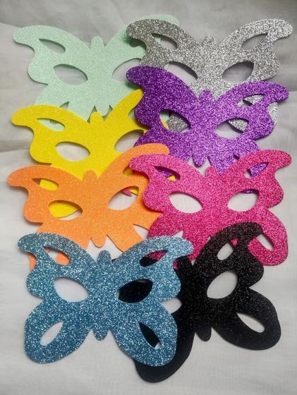 Imagem de Mascara Glitter Borboleta 35 UNIDADES com elástico perfeito acabamento