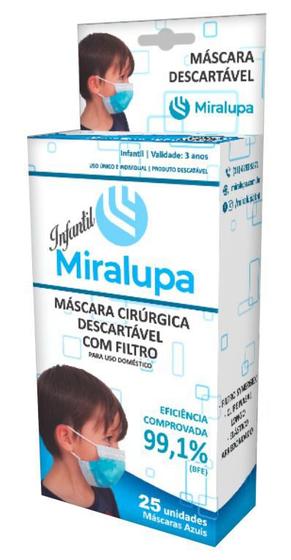 Imagem de Máscara Infantil Descartável C/ Filtro AZUL - 99% Prot Bacteriana - 25UN - MIRALUPA