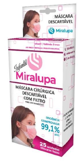 Imagem de Máscara Infantil Descartável C/ Filtro ROSA - 99% Prot Bacteriana - 25UN - MIRALUPA