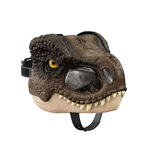 Imagem de Máscara Jurassic World Dominion Tyrannosaurus Rex Chomp N Roar, brinquedo fantasia de dinossauro com sons de movimento e rugido de vários níveis