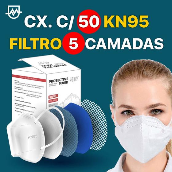 Máscara KN95 com Filtro de Cinco Camadas Caixa c/ 50 unidades embaladas individualmente Menor preço em Máscara KN95 com Filtro de Cinco Camadas Caixa c/ 50 unidades embaladas individualmente