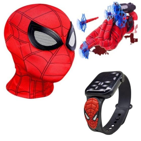 Imagem de Máscara,luva lança-dardos e relógio infantil Homem-Aranha_AQ - SMACTUDO