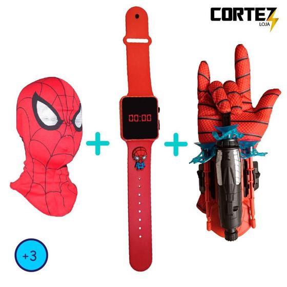 Imagem de Máscara, luva lança-dardos e relógio infantil  Homem-Aranha - Smac