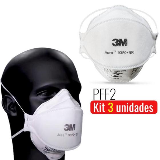 Imagem de Máscara Respirador PFF-2 Aura 9320+BR 3 Camadas Kit com 3 Unidades 3M