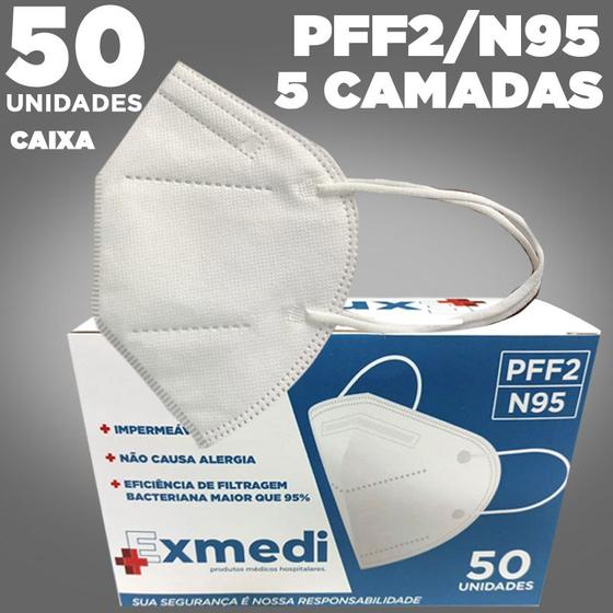 Imagem de Máscara Respirador PFF2 / N95 / KN95 adulto branca - pacote 50 unidades