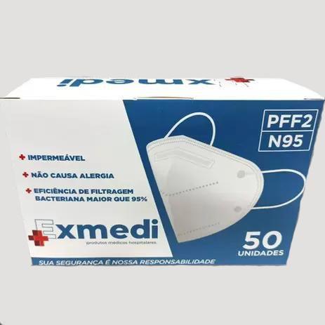 Imagem de Máscara respirador PFF2 / N95 similar KN95  - caixa 50 unidades com feltro de coton e meltblown BFE 98% hospitalar impermeável hipoalergênico
